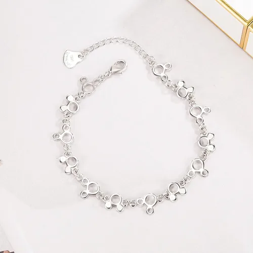 Vista 9 de Pulsera de Mickey de moda para mujer, de plata de ley 925, ajustable, regalo de cumpleaños, para mujeres, esposa, niñas, ella, Plata de ley
