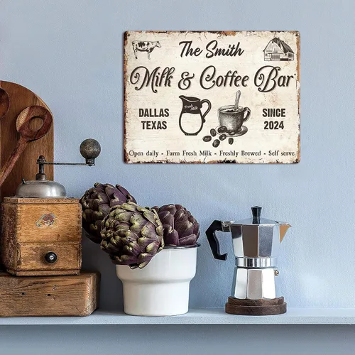 Vista 4 de Letrero de café rústico personalizado para decoración de cafetería, letrero personalizado de barra de café de granja, leche fresca de granja