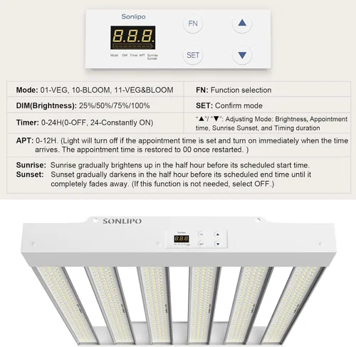 Vista 6 de 2024 Nuevo SPF2000 PRO Luz LED de 200W para Cultivo 3x3 pies de Cobertura con Temporizador y Atenuador para Plantas de Interior en Fase Vegetativa