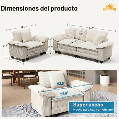 Vista 2 de SUNSHINE VALLEY - Juego de sofá de 2 piezas para sala de estar, sofá biplaza y sillón
