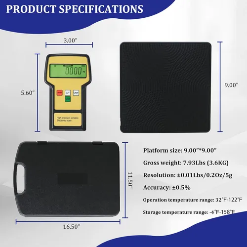 Vista 2 de Báscula electrónica digital de carga de refrigerante de 220 libras con estuche portátil, báscula refrigerante HVAC para todos los tanques
