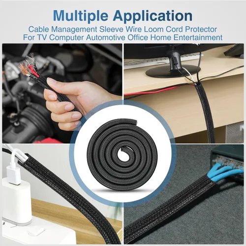 Vista 6 de Nilight - Funda para cable, fundas de gestión de cable de 10 pies - 1/2 pulgada, funda trenzada, telar de alambre autoenvolvente dividido