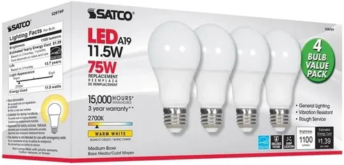 Vista 7 de Satco 28769-11.5A19/LED/27K/ND/120V/4PK S28769 A19 A Line Pera4 Bombilla LED