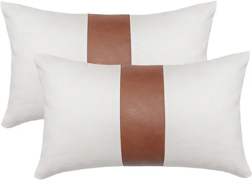 Vista 23 de Juego de 2 fundas de almohada negras y marrones de 18 x 18 pulgadas, fundas de almohadas modernas con rayas estilo granja para sofá, sala de estar