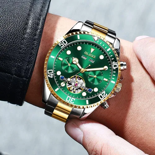 Vista 2 de OLEVS Reloj de pulsera mecánico automático Tourbillon esqueleto impermeable luminoso con fecha para hombre
