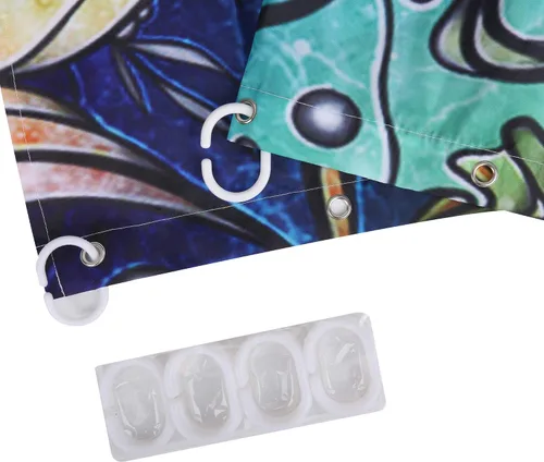 Vista 6 de LIVILAN Cortina de ducha de sirena, juego de cortinas de baño de tela de medusa con ganchos, animales marinos del océano, decoración de baño