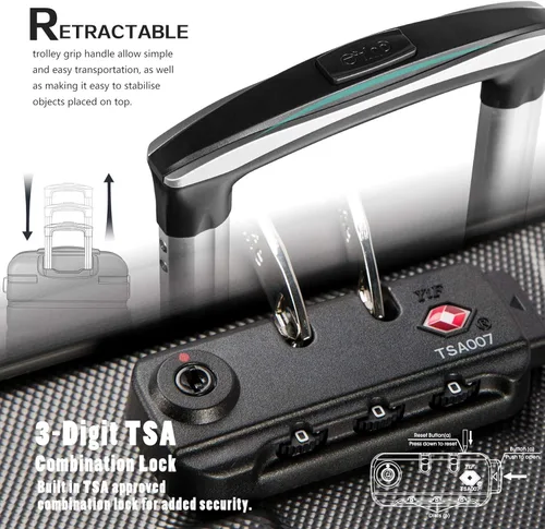 Vista 4 de Coolife Juego de 3 maletas rígidas para equipaje con ruedas giratorias peso ligero TSA Lock candado integrado 4 piezas
