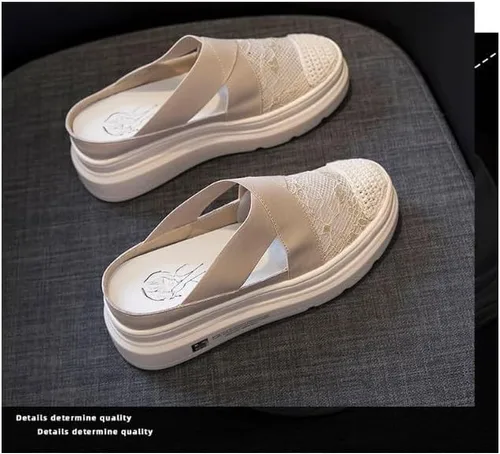 Vista 7 de Zapatos mule con plataforma de malla de encaje para mujer, mocasines de tul con bordado de flores, zapatos de pescador con suela gruesa, zapatos