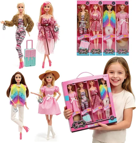 Vista 2 de Juego de 4 muñecas de moda de juguete americano de 11.5 pulgadas, muñecas de princesa para niñas de 6 a 12 años, juego de muñecas con accesorios