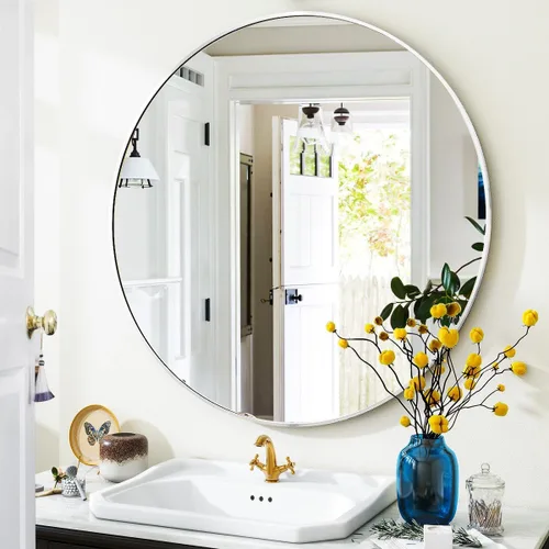 Vista 13 de VooBang Gold Round Bathroom Mirror 24", Thin Metal Frame Wall Mirror Dorado