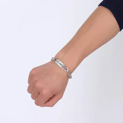 Vista 4 de TTVOVO Pulseras de identificación de alerta médica para hombres y mujeres, de acero inoxidable, SOS, pulseras médicas de emergencia, pulsera