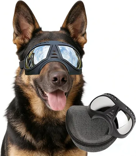 Vista 8 de Namsan Gafas de sol grandes para perros con bozal de canasta, transpirables, protección de cara completa, gafas de sol para perros con cubierta
