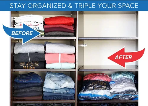 Vista 5 de Paquete de 50 bolsas de almacenamiento al vacío para mudanzas, ahorro de espacio, extra grande para ropa, mantas, edredones, almohadas, ropa