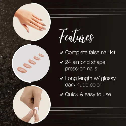 Vista 4 de Ardell Nail Addict - Kit de uñas postizas a presión, color latte, uñas artificiales de larga duración con pegamento, uñas postizas duraderas