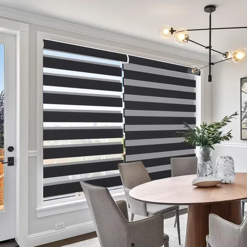 Vista 3 de MYshade Persianas enrollables de cebra sin cordones para ventanas para oscurecer la habitación, persianas enrollables dobles de día y noche Negro