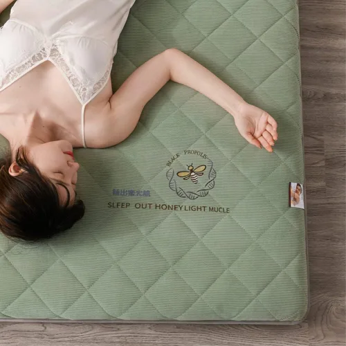 Vista 4 de KKCD Shikibuton - Colchón de futón japonés de felpa, cálido y suave, colchón enrollable para tatami, tapete portátil para dormir con fibra de Verde
