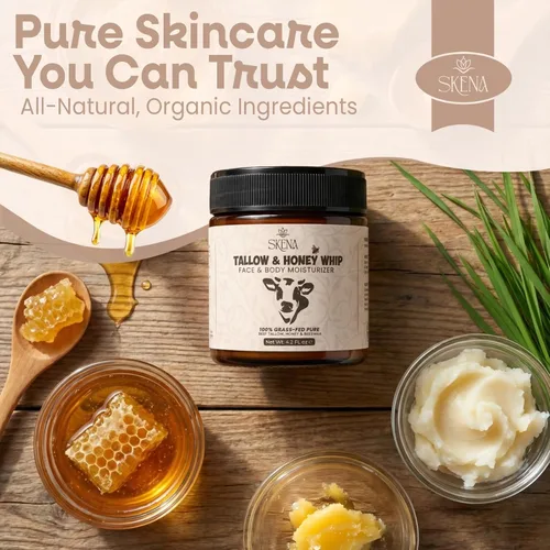 Vista 7 de Hidratante de sarga de carne alimentada con pasto con miel y cera de abejas, crema facial batida para hidratación profunda, bálsamo facial