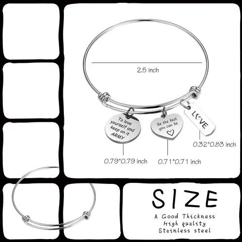 Vista 7 de LACAKU - Pulsera para niño, Kpop, BTS, Bangtan, dijes con textos en inglés, amarte a ti mismo, A.R.M.Y, regalo de joyería para niños, acero