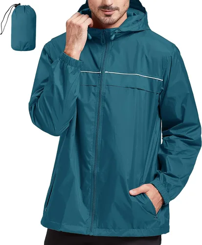 Vista 48 de SWISSWELL Chaqueta impermeable para hombre, rompevientos, ligera con capucha para uso diario casual