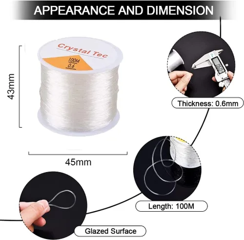 Vista 2 de Hilo elástico de 0.024 in para pulseras, 3 rollos de cordón elástico, cuerda elástica de cuentas de cristal para pulseras, cuentas y fabricación
