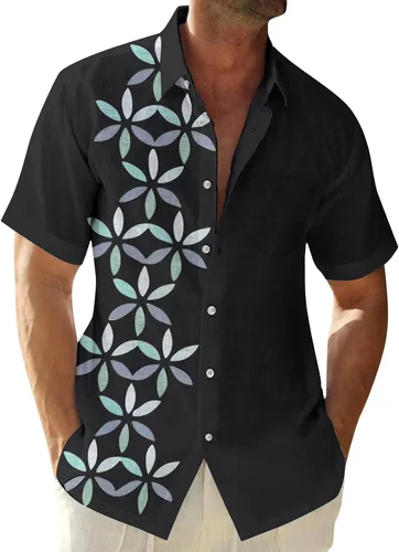 Vista 13 de RTRDE Men's Button Down Shirts Short Sleeve Graphic Print Hawaiian Vacation Beach Shirt, M-4XL