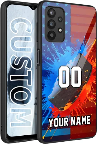 Vista 23 de Personalized Ice Hockey vs Name Number US Flag Decor Rubber Cover Phone Case for Galaxy America Fire