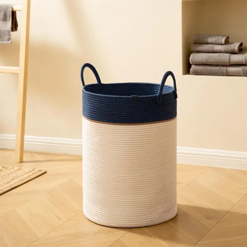 Vista 4 de LA JOLIE MUSE Cesta tejida de cuerda para almacenamiento, organizador grande de algodón, canasta para manta de bebé, juguetes para niños, cesta
