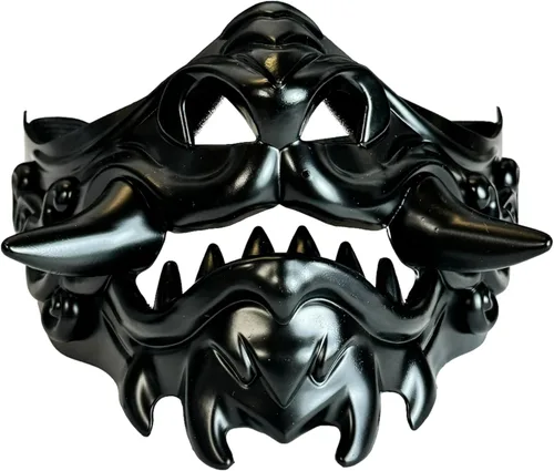 Vista 3 de Monstruo japonés Hannya Máscara Guardián León Demonio Oni Samurai Escudo de media cara (negro)