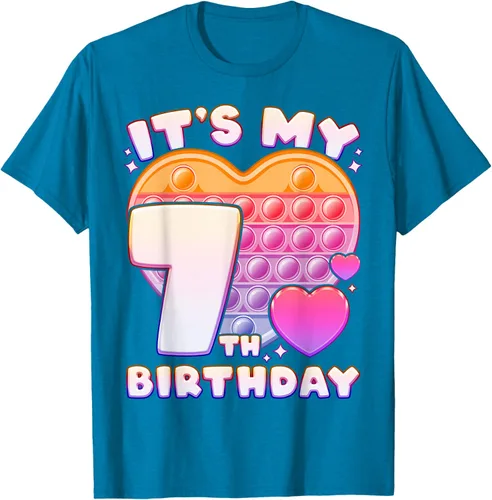 Vista 53 de Pop-it Birthday Girl 7 años de edad, Push it Pop Fidget Bubble Camiseta, Negro