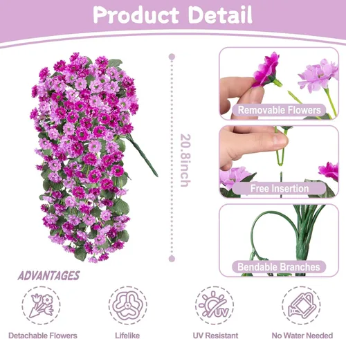 Vista 3 de INXUGAO Cestas colgantes de flores artificiales para decoración interior al aire libre, margaritas artificiales, arbustos, plantas con cestas