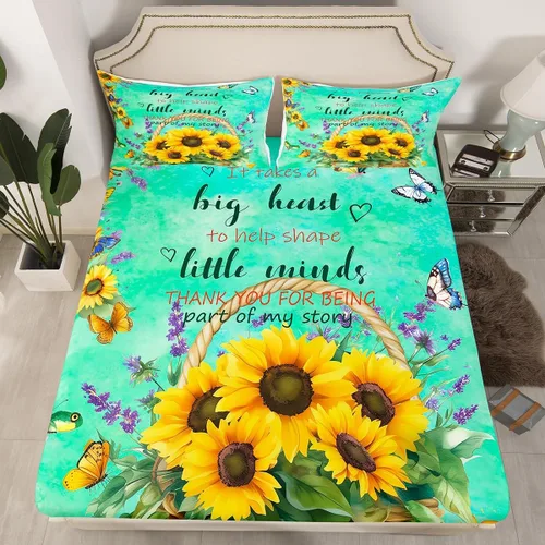 Vista 2 de Regalos de jubilación para mujer, juego de sábanas de tamaño individual, sábanas de girasol, regalo para profesores, cesta de cosecha floral, juego