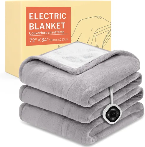 Vista 28 de HOMLYNS LuxeHeat - Manta térmica eléctrica tamaño King, manta térmica de franela suave Sherpa con 10 ajustes de calor, temporizador de 1 a 10 horas