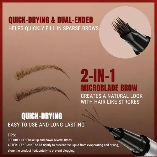 Vista 3 de Lápiz de cejas para mujer, 2 en 1 Microblading con puntas cuadradas 4D y ultrafinas, lápiz de cejas impermeable de larga duración, trazos similares