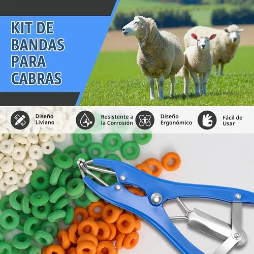 Vista 5 de Kit de Anillado para Cabras, Elastrador de Acero Inoxidable con 200 Piezas de Bandas de Goma de 3 Tamaños y Herramienta Expansora para el Manejo