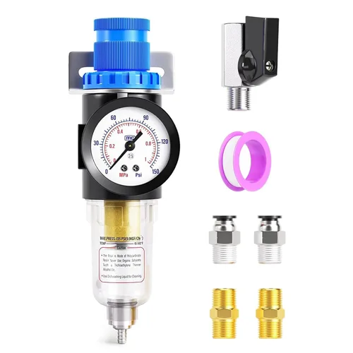 Vista 10 de TAILONZ PNEUMATIC Kit de Regulador de Presión Mini AR2000 de 5 en 1 de 1/4 Pulgada NPT para Sistemas de Aire Comprimido, Ajuste de 0 a 145 Psi Azul