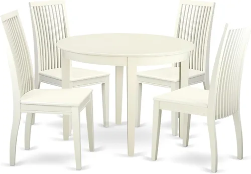 Vista 7 de East West Furniture BOIP3-LWH-W - Juego de mesa de cocina de 3 piezas para espacios pequeños que contiene una mesa de comedor redonda y 2 sillas