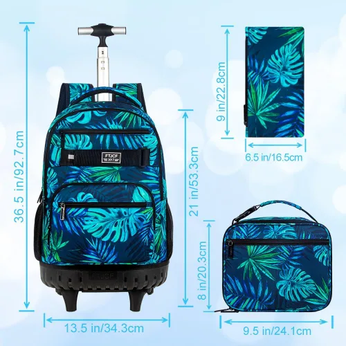 Vista 4 de Mochila con ruedas para mujeres y hombres, bolsa de 21 pulgadas para adultos con ruedas enrollables, juego de bolsa con ruedas para niñas y niños