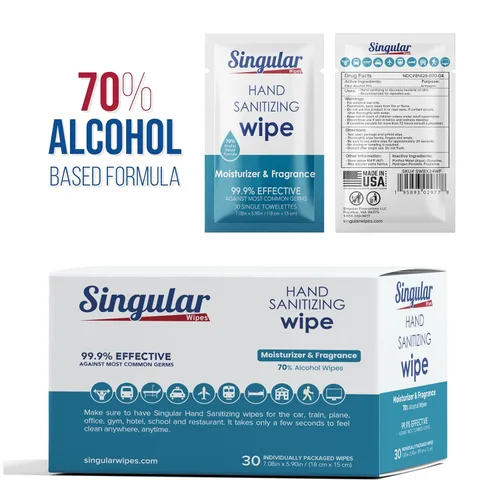 Vista 2 de Singular Wipes - Toallitas desinfectantes para manos, tamaño de viaje, 24 unidades envueltas individualmente, aroma cítrico fresco, hidratante