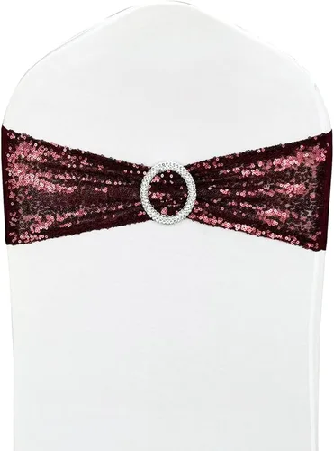 Vista 12 de Bandas para Sillas con Lentejuelas Elásticas Lazos de Spandex Poliéster para Fiestas Hotel Bodas Banquetes Decoración - 6 Piezas Aqua
