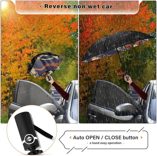 Vista 6 de UV Blocking Automatic Open Umbrella Satan-baphomet-sheep-head-demon Portable Travel Folding Umbrellas with Cover Bag
