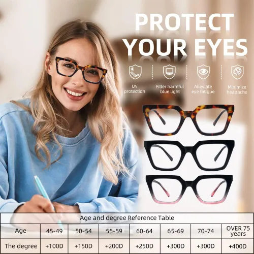 Vista 5 de Paquete de 3 lentes de lectura progresivos para mujer, multifocales, bloqueo de luz azul, bisagras de resorte