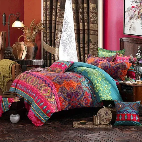 Vista 2 de ABREEZE Juego de ropa de cama de 3 piezas, estilo bohemio, retro, étnico, vintage, floral, ropa de cama bohemia, 100% algodón cepillado, damasco