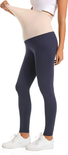 Vista 3 de V VOCNI Leggings de maternidad sobre el vientre, esenciales para mujer, elásticos, suaves, de punto, con soporte para el vientre, leggings
