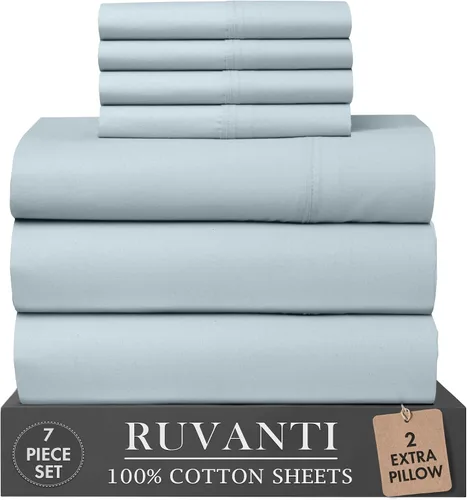 Vista 74 de RUVANTI Juego de sábanas de 4 piezas de algodón 100% natural de percal suave, ligero y transpirable, con bolsillos profundos de 16 pulgadas