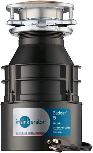Vista 2 de InSinkErator - Triturador de basura Badger 5, Serie estándar, 1/2 HP de alimentación continua, color negro y kit de conector para lavavajillas DWC-00