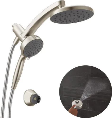 Vista 10 de Delta Cabezal de Ducha Combinado PivotPro 3 en 1 de 6 Ajustes con Rociador ProClean, Cabezal de Ducha Redondo Dorado Cepillado Tipo Lluvia