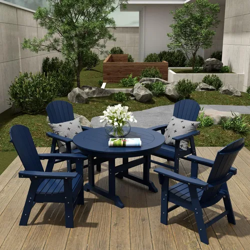 Vista 14 de WestinTrends Dylan Adirondack - Juego de 6 mesas y sillas de comedor para exteriores para todo tipo de clima, mesa y sillas de patio de madera