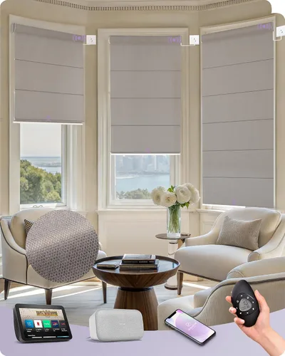 Vista 20 de Graywind Persianas romanas inteligentes compatibles con Alexa Google, persianas motorizadas recargables con control remoto de filtrado de luz