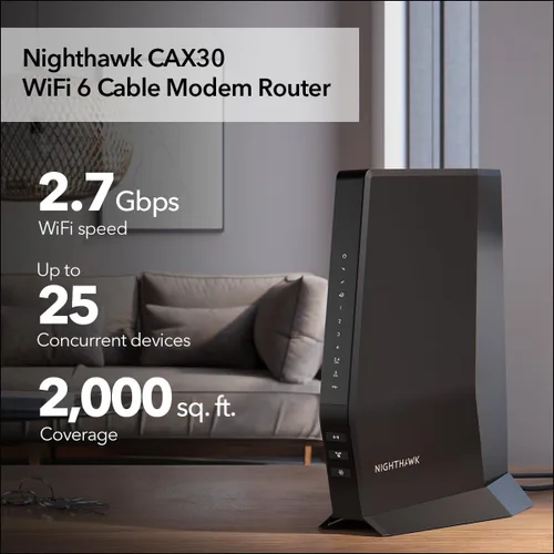 Vista 2 de NETGEAR Nighthawk Combo de Módem y Enrutador (CAX30) DOCSIS 3.1 Módem de Cable y Enrutador WiFi 6 - AX2700 2.7 Gbps - Compatible con Xfinity