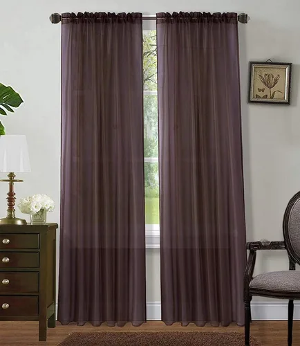 Vista 34 de Sapphire Home Cortinas traslúcidas negras de 63 pulgadas de largo, juego de 2 paneles de cortinas traslúcidas, filtrantes de luz, cortinas Negro